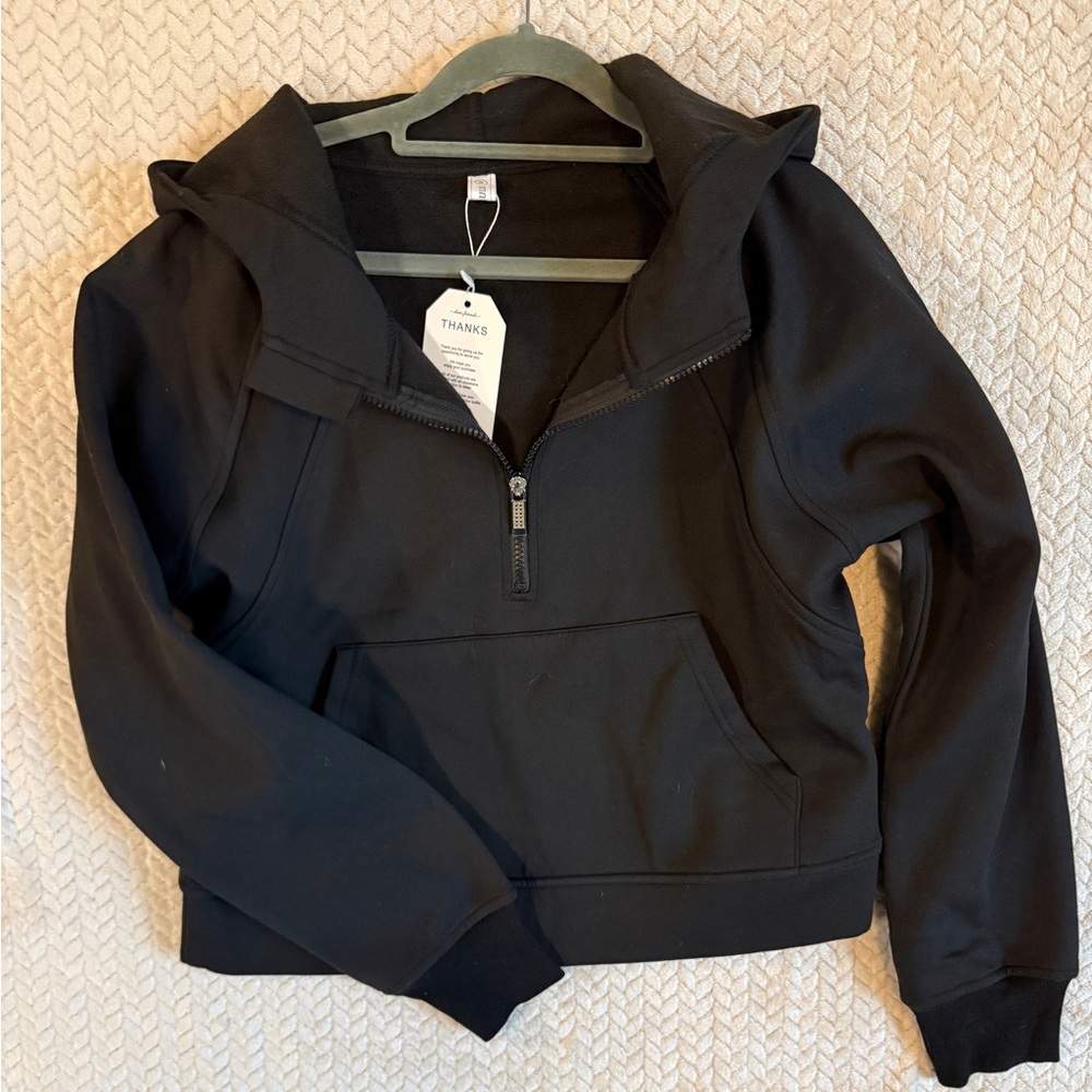 Black Crop Half-Zip Hoodie